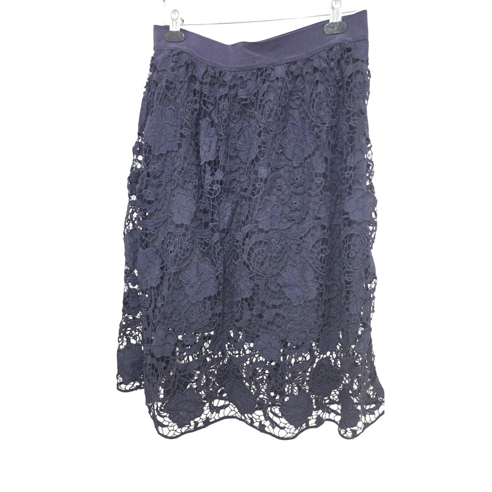Ann Taylor Navy Floral Lace Overlay‎ Skirt Size 10T Elegant Mid-Length